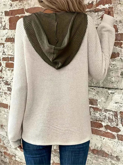 Women's Waffle-Knit Hoodie with Contrast Hood
