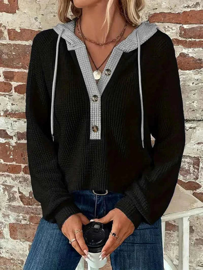 Women's Waffle-Knit Hoodie with Contrast Hood