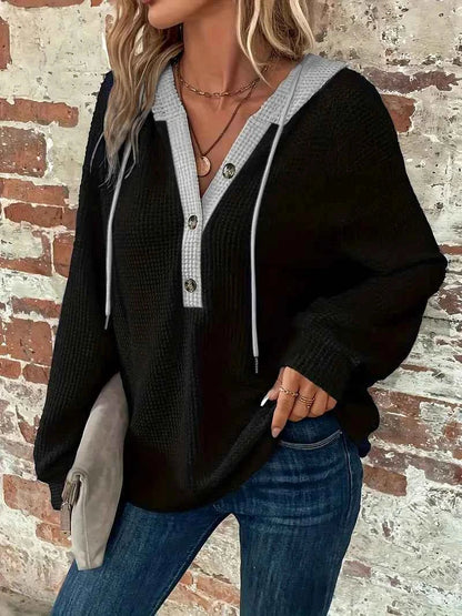 Women's Waffle-Knit Hoodie with Contrast Hood