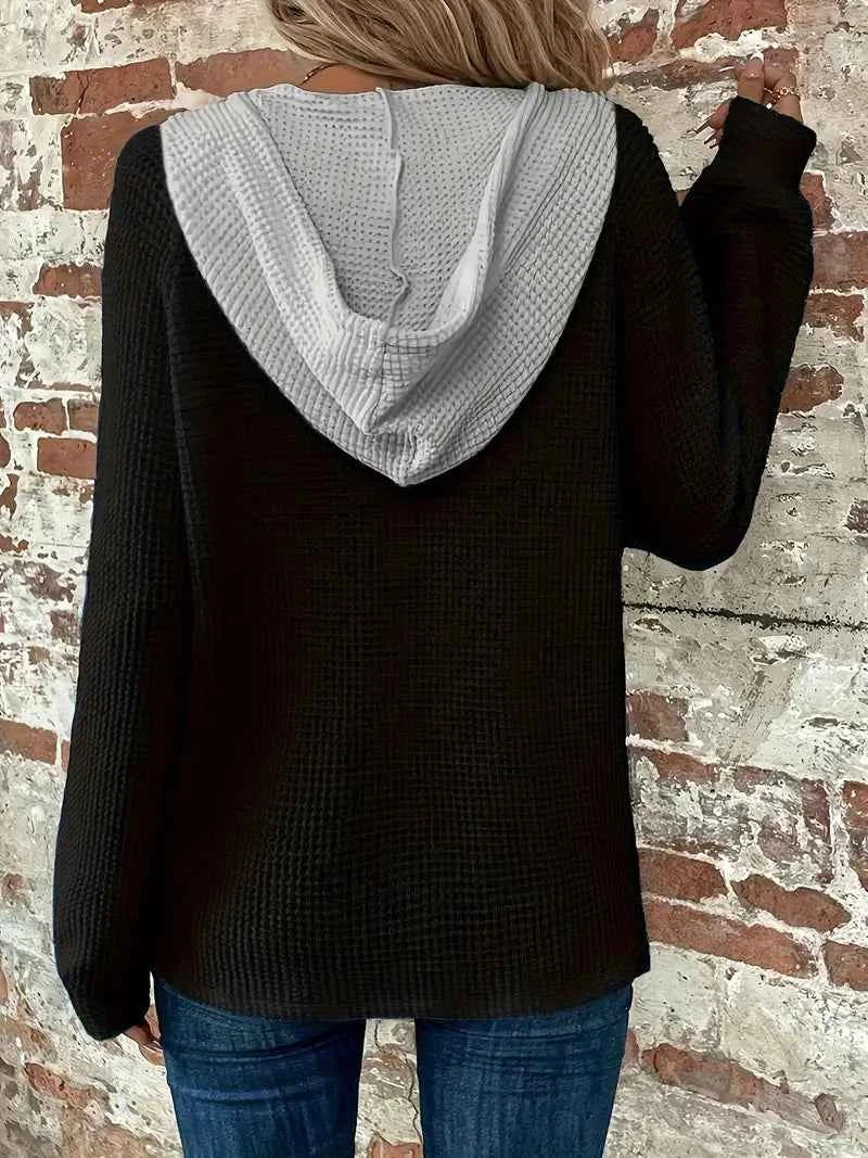 Women's Waffle-Knit Hoodie with Contrast Hood