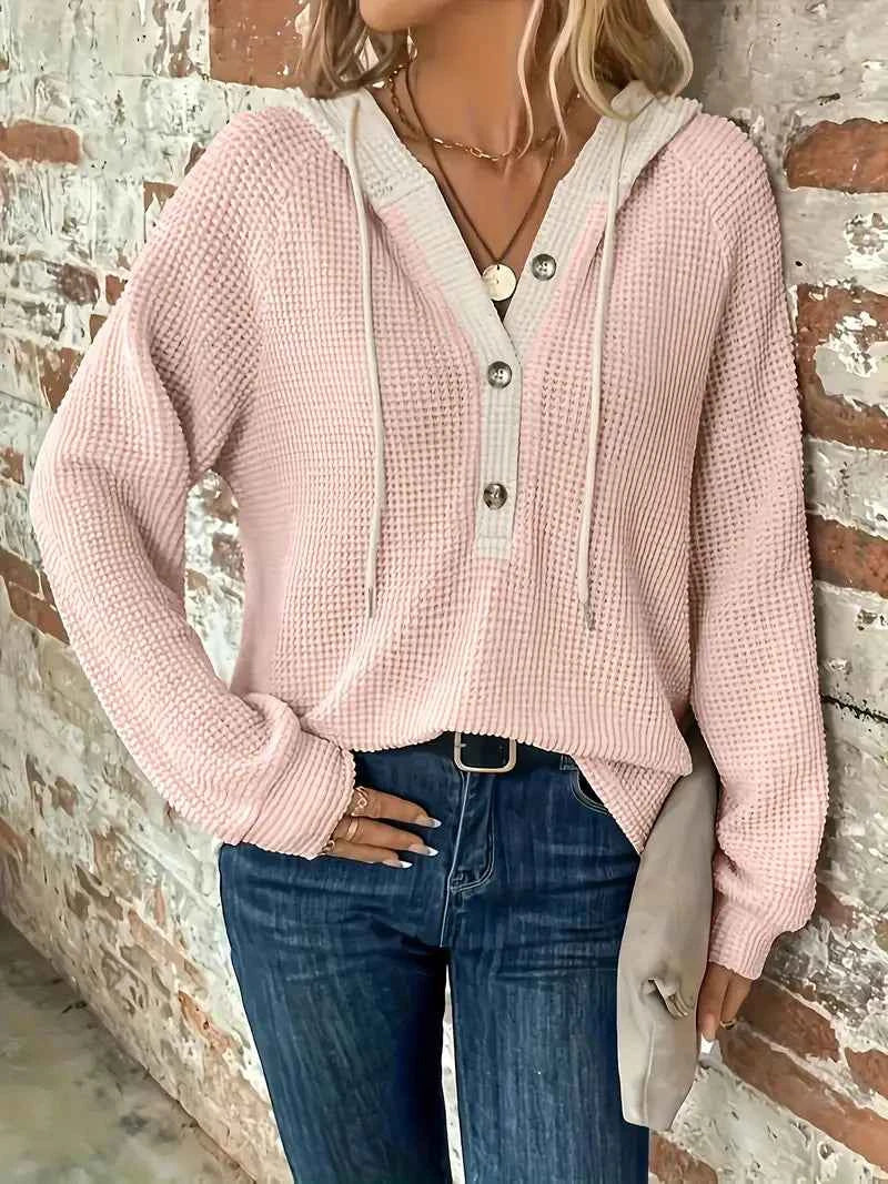 Women's Waffle-Knit Hoodie with Contrast Hood