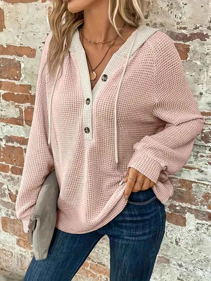 Women's Waffle-Knit Hoodie with Contrast Hood