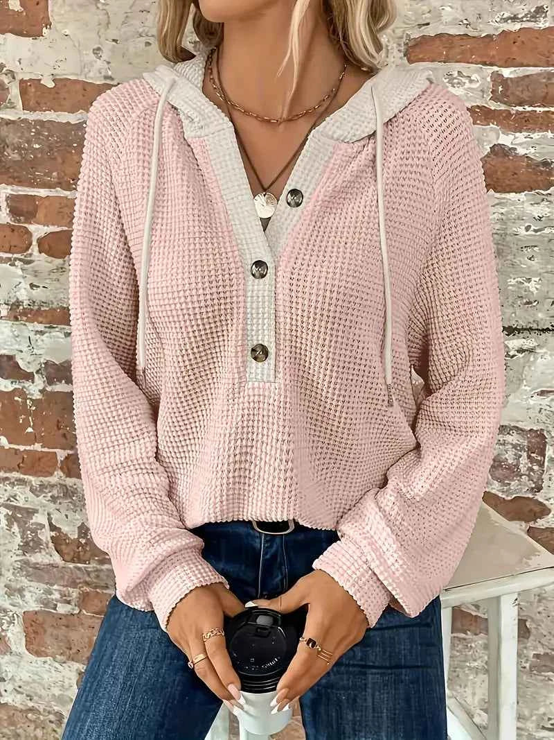 Women's Waffle-Knit Hoodie with Contrast Hood