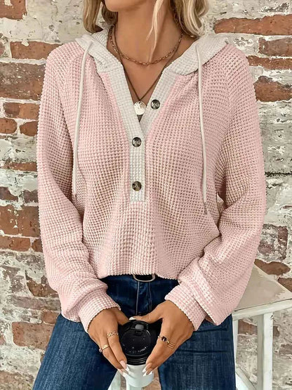 Women's Waffle-Knit Hoodie with Contrast Hood