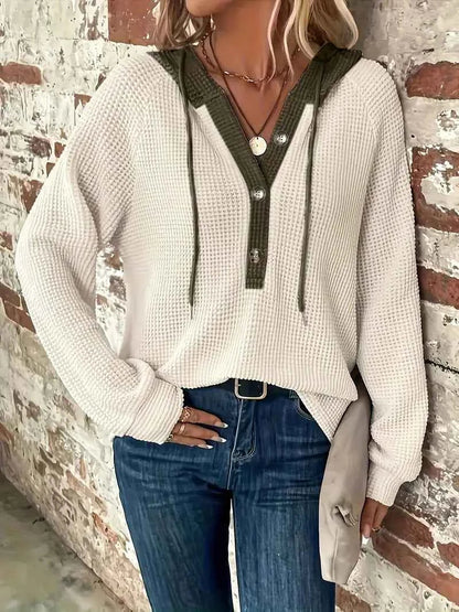 Women's Waffle-Knit Hoodie with Contrast Hood