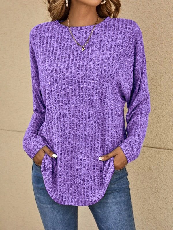 Women's Relaxed Waffle-Knit Top with Curved Hem