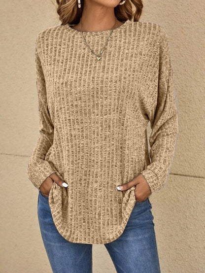 Women's Relaxed Waffle-Knit Top with Curved Hem