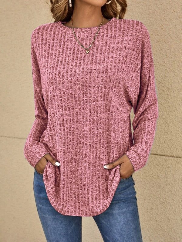 Women's Relaxed Waffle-Knit Top with Curved Hem