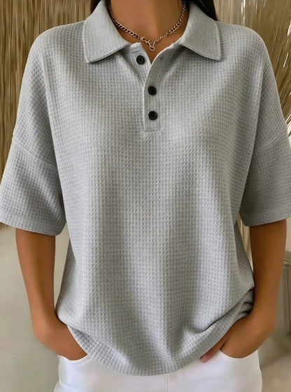 Women's Relaxed Waffle-Knit Polo Shirt