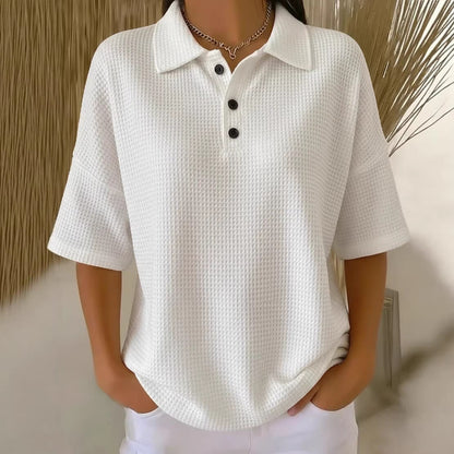 Women's Relaxed Waffle-Knit Polo Shirt