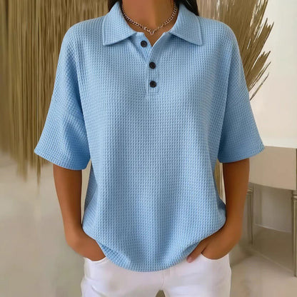 Women's Relaxed Waffle-Knit Polo Shirt