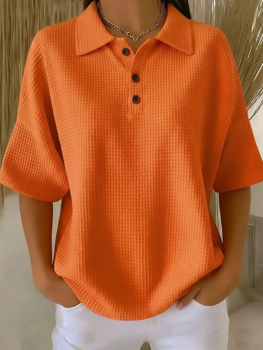 Women's Relaxed Waffle-Knit Polo Shirt