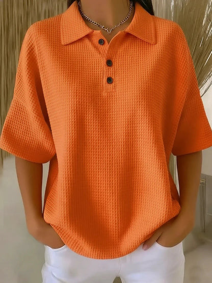Women's Relaxed Waffle-Knit Polo Shirt