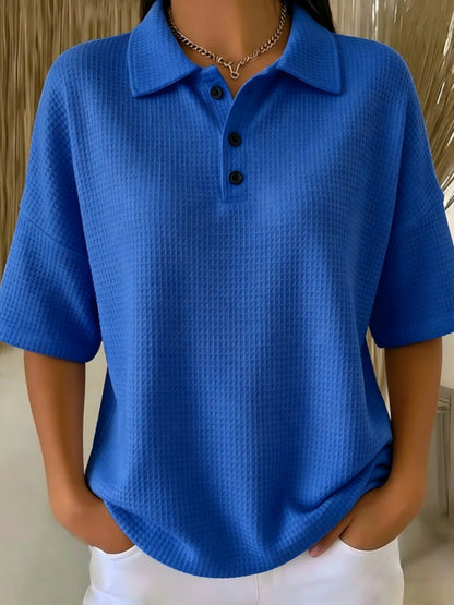 Women's Relaxed Waffle-Knit Polo Shirt