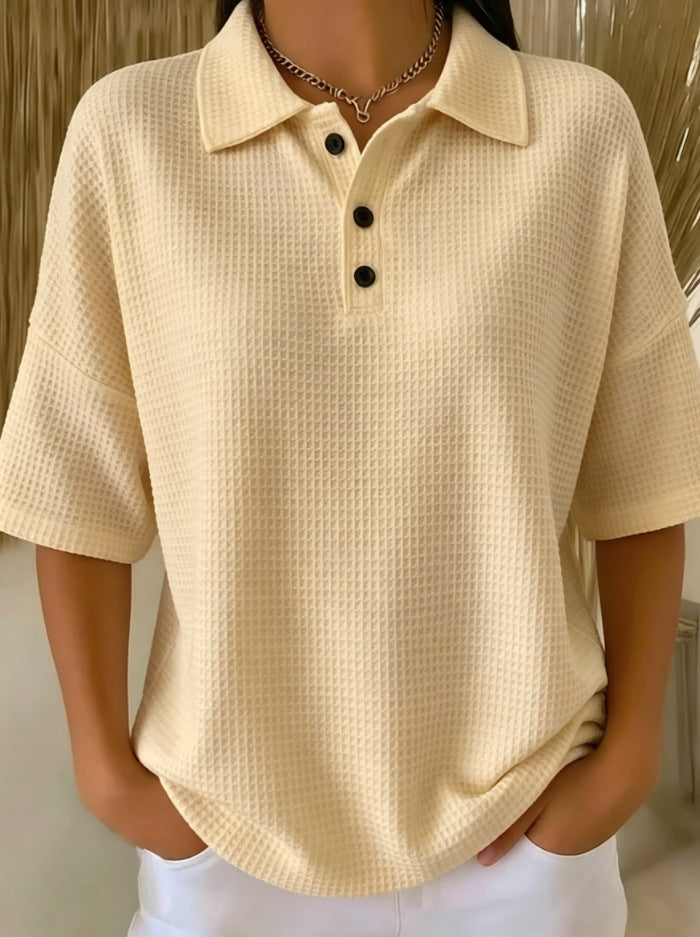Women's Relaxed Waffle-Knit Polo Shirt