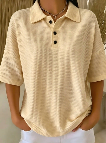 Women's Relaxed Waffle-Knit Polo Shirt