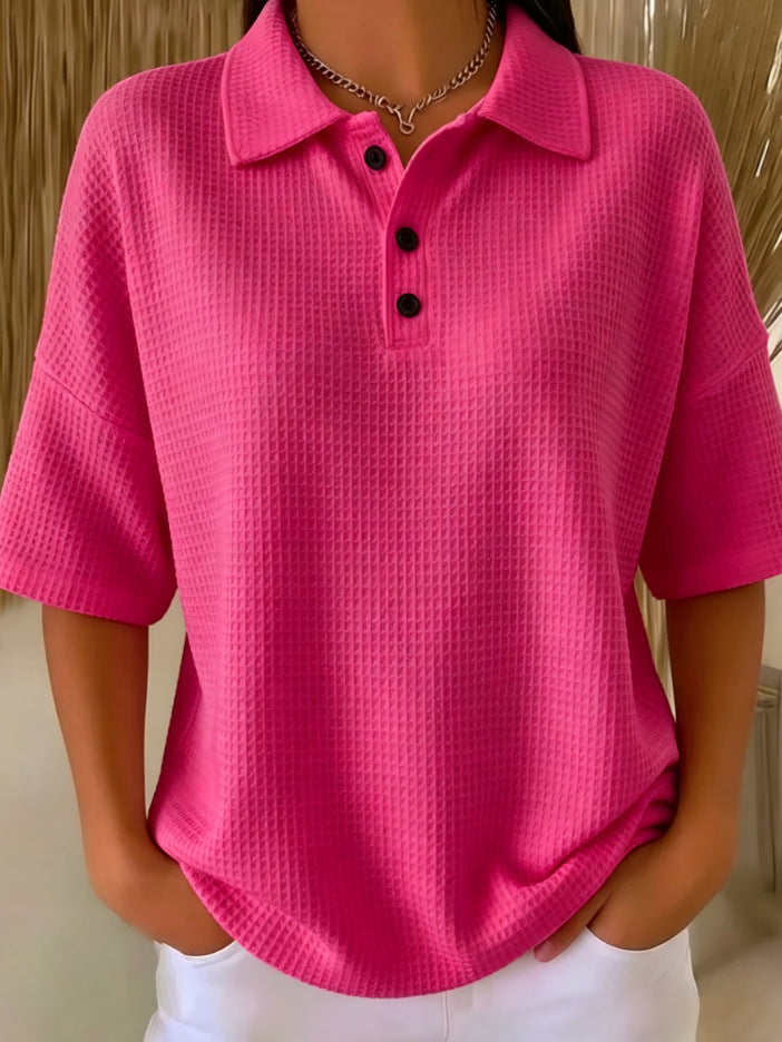 Women's Relaxed Waffle-Knit Polo Shirt