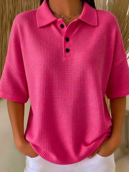 Women's Relaxed Waffle-Knit Polo Shirt