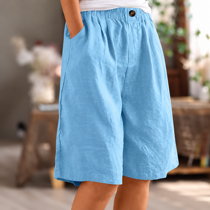 Women's Linen-Look Knee-Length Shorts with Side Pockets