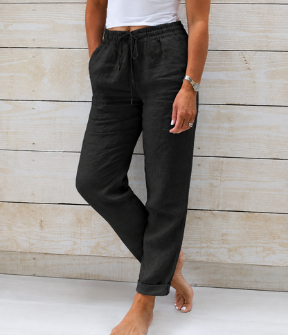 Women's Linen-Look Straight-Leg Drawstring Trousers