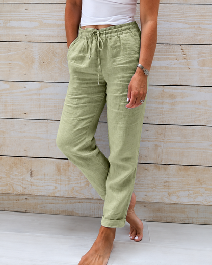 Women's Linen-Look Straight-Leg Drawstring Trousers