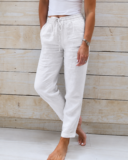 Women's Linen-Look Straight-Leg Drawstring Trousers