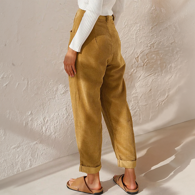 Women's Tapered Corduroy Trousers with Rolled Hem