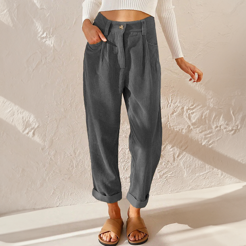 Women's Tapered Corduroy Trousers with Rolled Hem