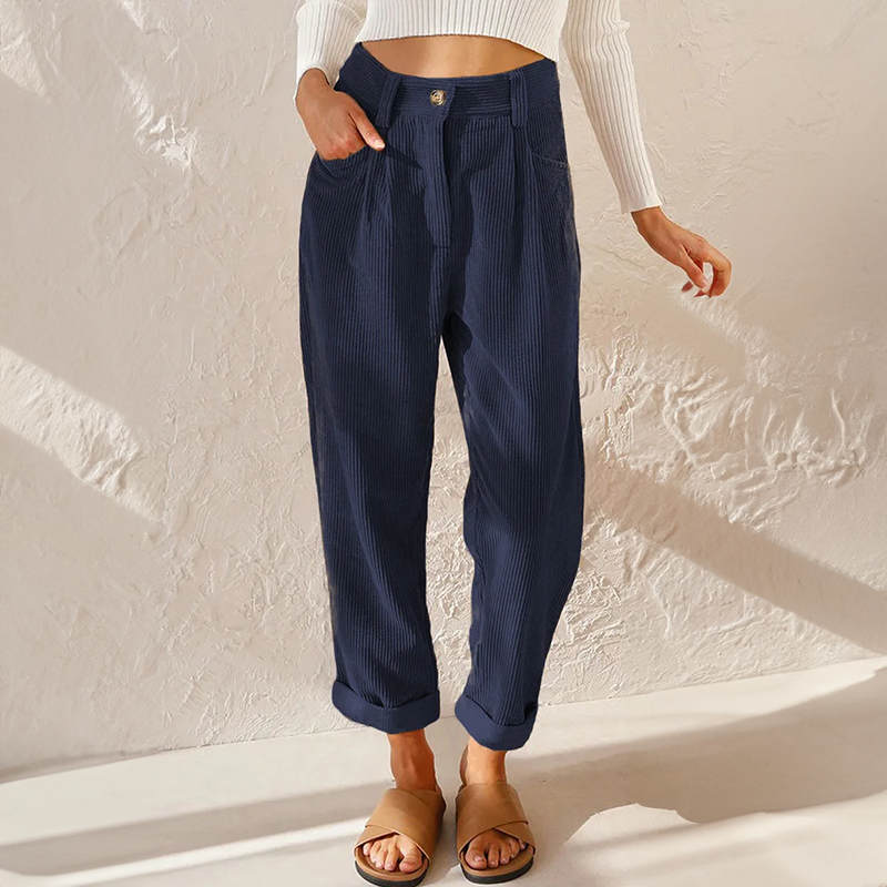 Women's Tapered Corduroy Trousers with Rolled Hem