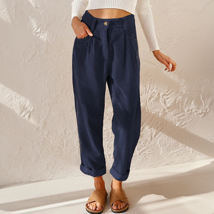 Women's Tapered Corduroy Trousers with Rolled Hem