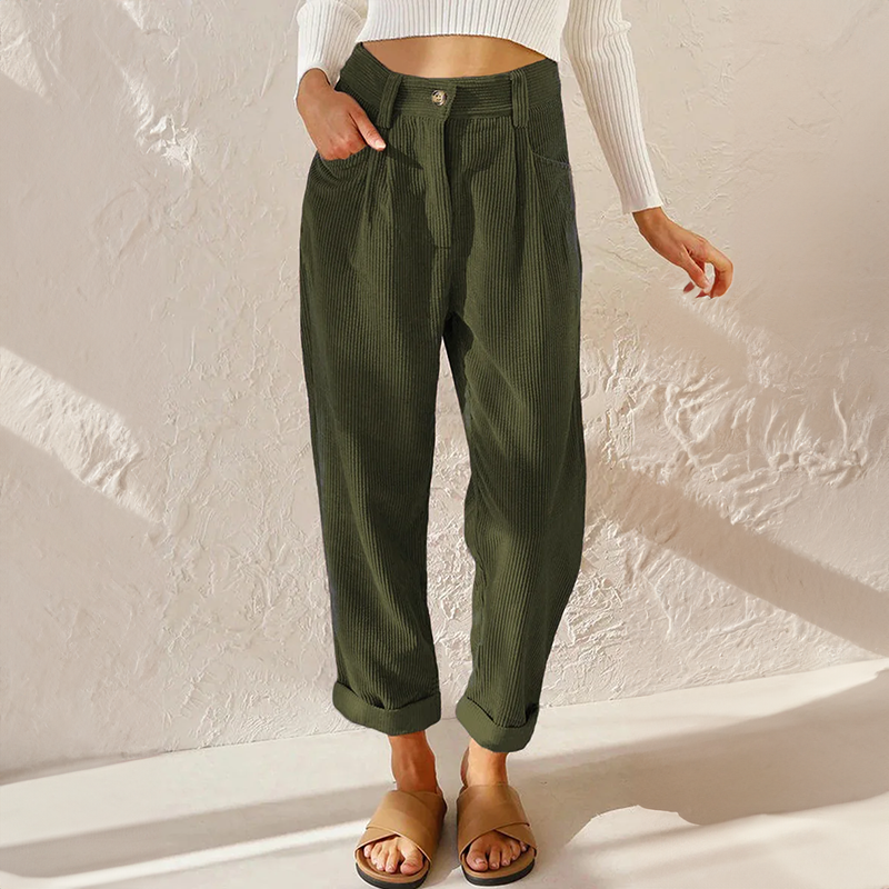 Women's Tapered Corduroy Trousers with Rolled Hem