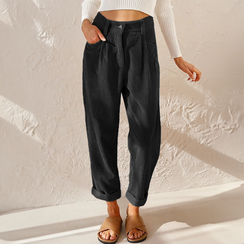 Women's Tapered Corduroy Trousers with Rolled Hem