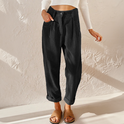 Women's Tapered Corduroy Trousers with Rolled Hem