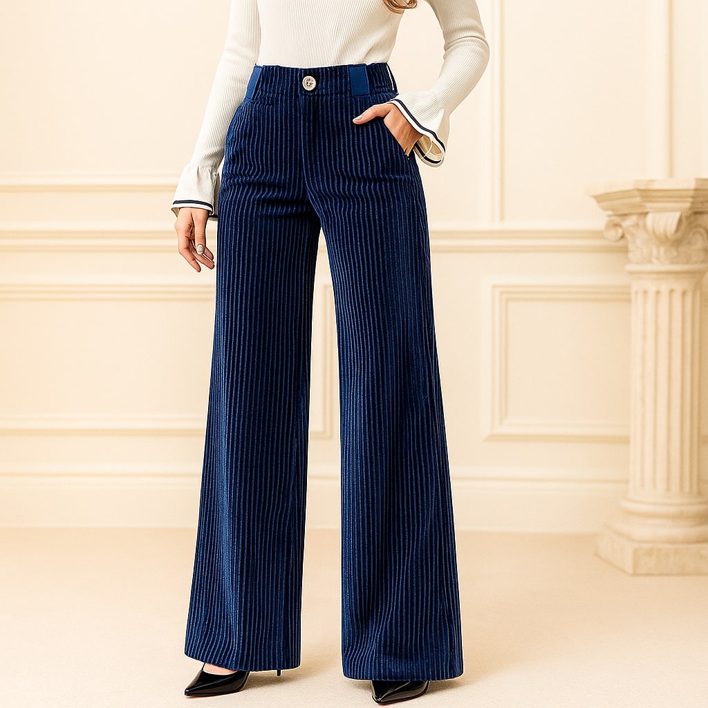 Women's High-Waisted Wide-Leg Corduroy Trousers with Button Detail