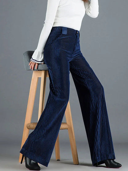 Women's Wide-Leg Corduroy Trousers with Satin Waistband
