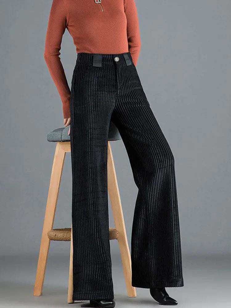Women's Wide-Leg Corduroy Trousers with Satin Waistband