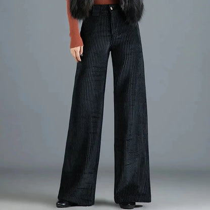 Women's Wide-Leg Corduroy Trousers with Satin Waistband