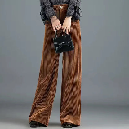 Women's Wide-Leg Corduroy Trousers with Satin Waistband