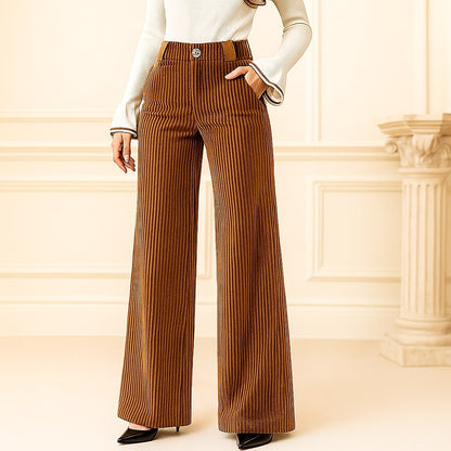 Women's High-Waisted Wide-Leg Corduroy Trousers with Button Detail