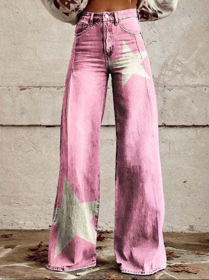 Women's Printed High-Waisted Wide-Leg Jeans