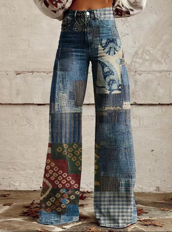 Women's Printed High-Waisted Wide-Leg Jeans