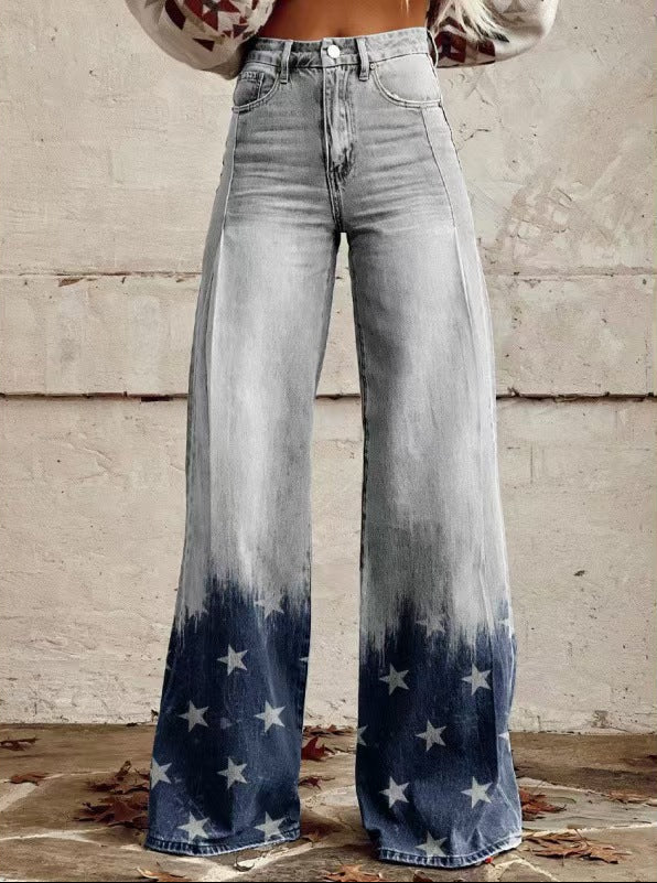 Women's Printed High-Waisted Wide-Leg Jeans