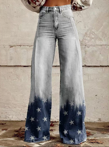 Women's Printed High-Waisted Wide-Leg Jeans