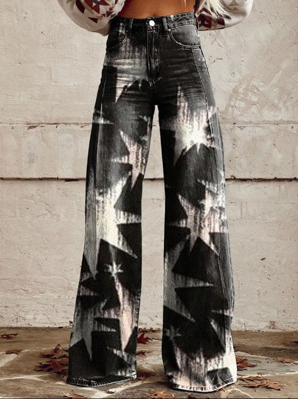 Women's Printed High-Waisted Wide-Leg Jeans