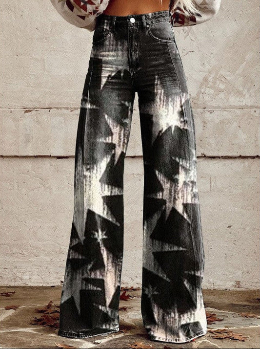 Women's Printed High-Waisted Wide-Leg Jeans