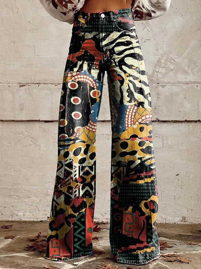 Women's Retro Printed High-Waisted Flared Trousers