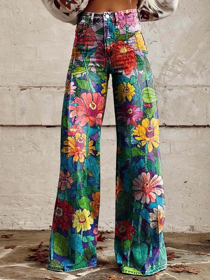 Women's Retro Printed High-Waisted Flared Trousers
