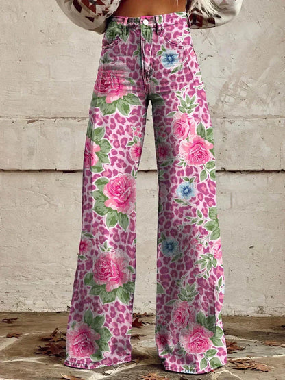 Women's Retro Printed High-Waisted Flared Trousers