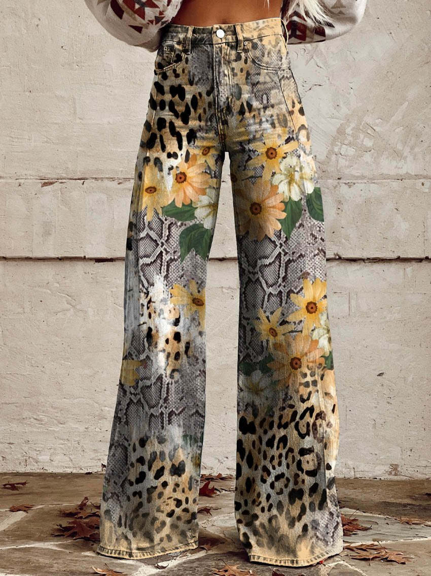 Women's Retro Printed High-Waisted Flared Trousers