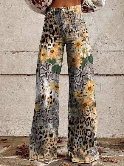 Women's Retro Printed High-Waisted Flared Trousers